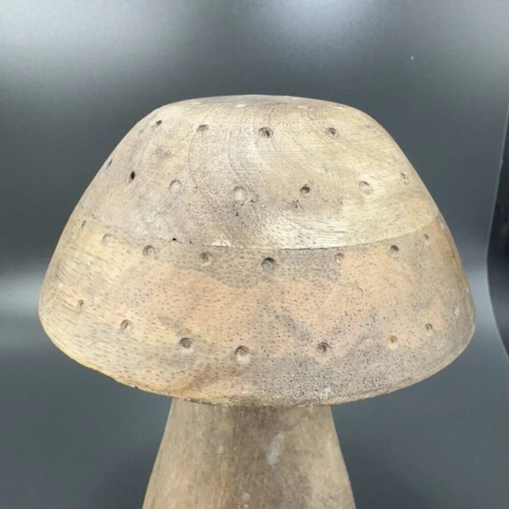 Place And Time Wooden Tall Mushroom Primitive Style‎ Wood Figurine With Labels